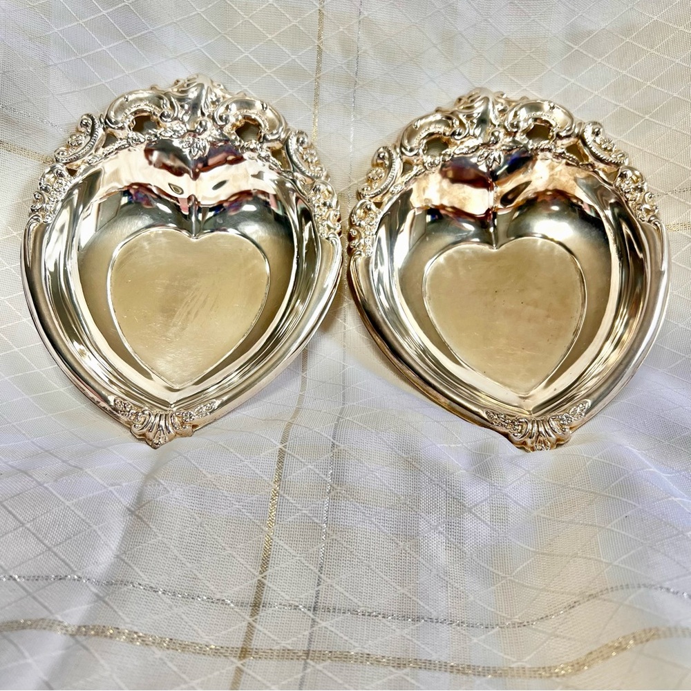 Godinger  Silver plated vintage heart dishes, candy dish, ring jewelry dish,